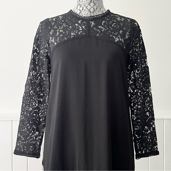 Zara Black Long Sleeve Lace Keyhole Back Mini Dress Size XS - Picture 2 of 15